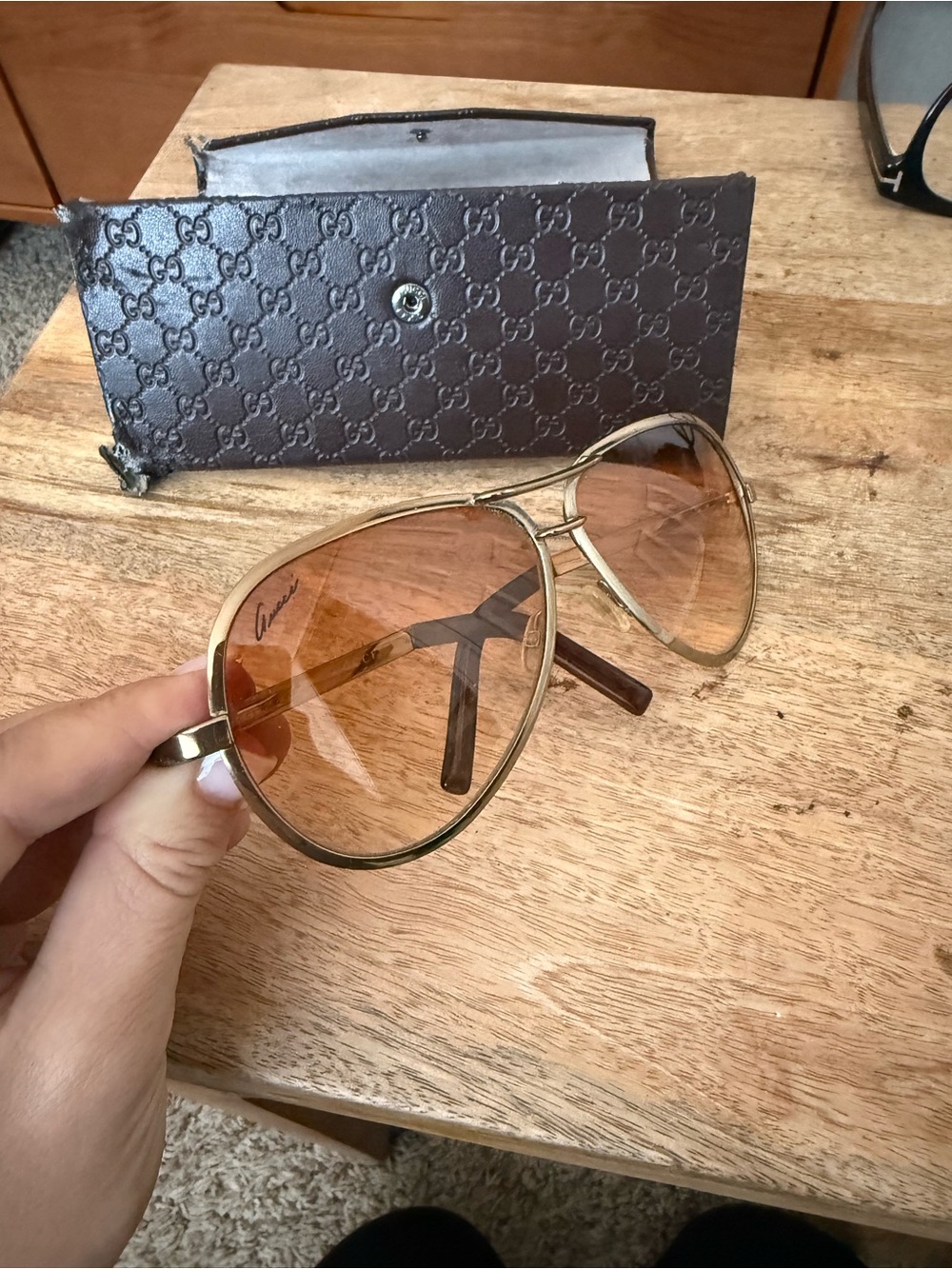 Vintage Gucci Aviator Gold Sunglasses with Brown Gradient Lenses